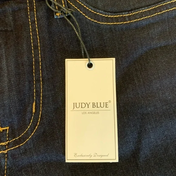 Judy Blue Dark Blue High Waist Super Flare Jeans Frayed Raw Hem Stretch Sz 1/25 - Picture 6 of 14
